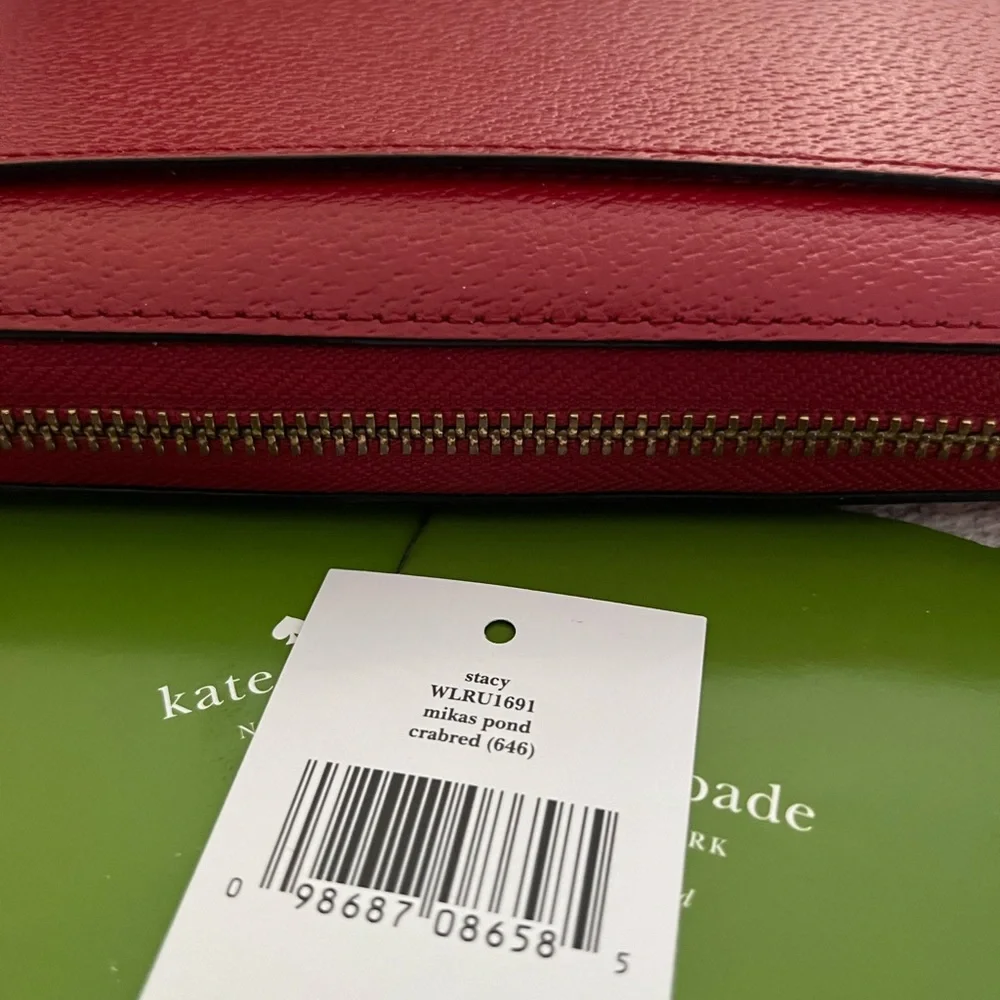 KATE SPADE ♠️ LEATHER STACY MIKAS POND CONTINENTAL WALLET IN CRAB RED - Picture 4 of 8